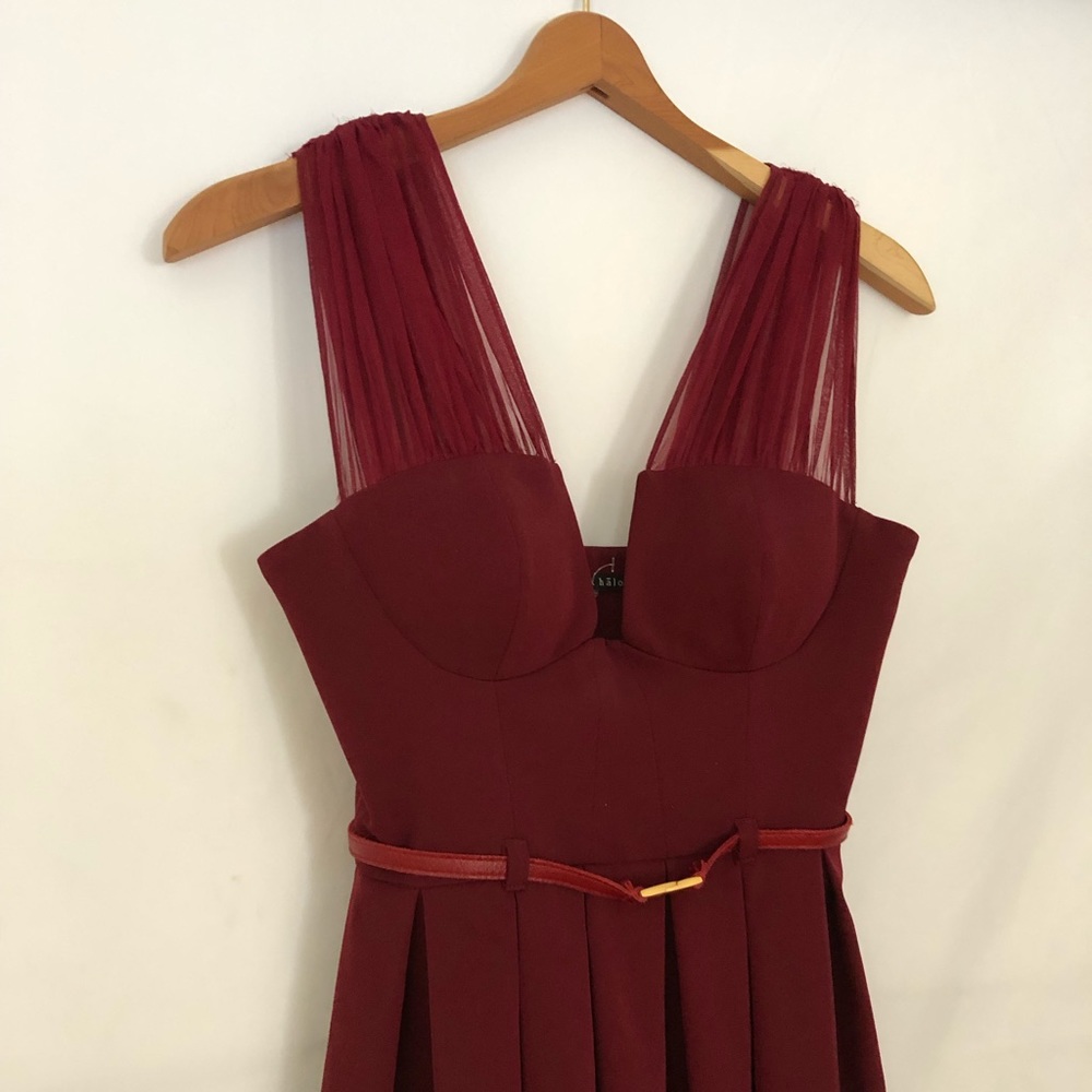 Black Halo Fit and Flare Plunge Neck Mini Dress - Picture 3 of 8
